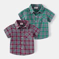 thumbnail image 2 of XBASW Toddler Baby Boys Plaid Shirt Button down Dress Shirt Shirt with Pocket Kids Summer Short Sleeve Blousestops for Boys 1-6Y, 2 of 8