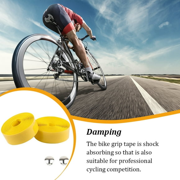 Poignée Universelle de Vélo de Route et de Montagne Résistante à l'Usure; durable et Ruban de Barre avec Prise de Barre, Amortissement de Vélo, Prise Élastique, Bandes Amortissantes, Jaune