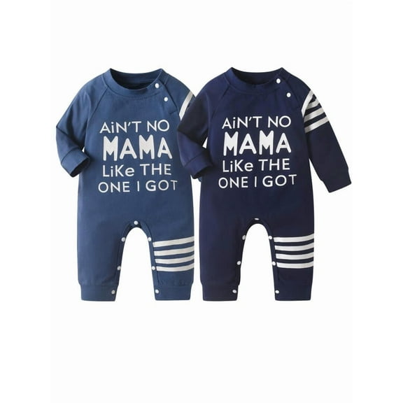 Newborn Baby Boy 2 Pack Letter Long Sleeve Romper Clothes Stripes Jumpsuit Outfit Set Blue