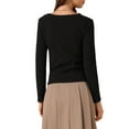 thumbnail image 3 of INSPIRE CHIC Women's Long Sleeve Tops Casual Fitted Asymmetric Neck Knot Ruched Top M Black, 3 of 6