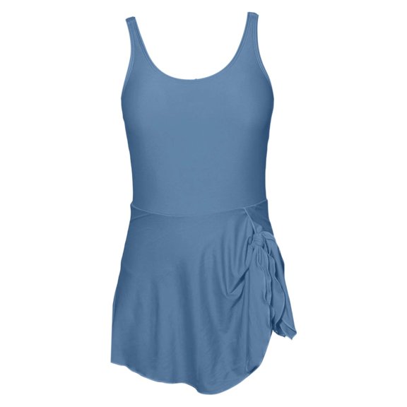 CAIVO Child Girls One-Piece Swimsuit Adjustable Strap Scoop Neck Ruffle Kids Sleeveless Swim Dress Pure Color Beach Vacation Swimwear
