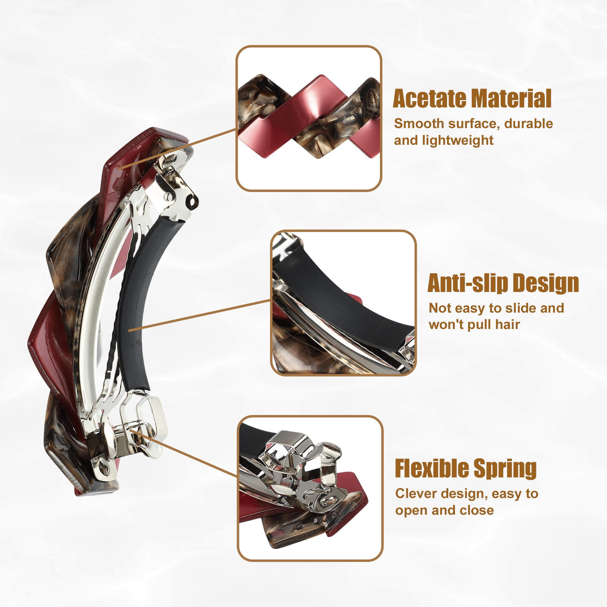 Unique Bargains 2Pcs Tortoise Shell Hair Barrettes Acetate Hair Clips Red Brown