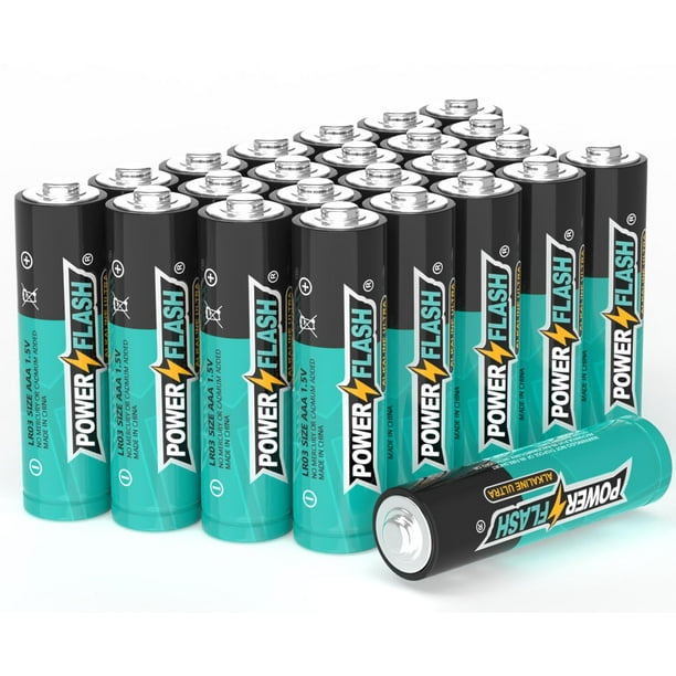 Baterías AAA POWER FLASH, paquete de 24 (con nueva fecha de vida útil) Baterías triples AAA de larga duración, baterías de 1,5 V, vida útil de 10 años, a prueba de fugas, liberación de baterías AAA de