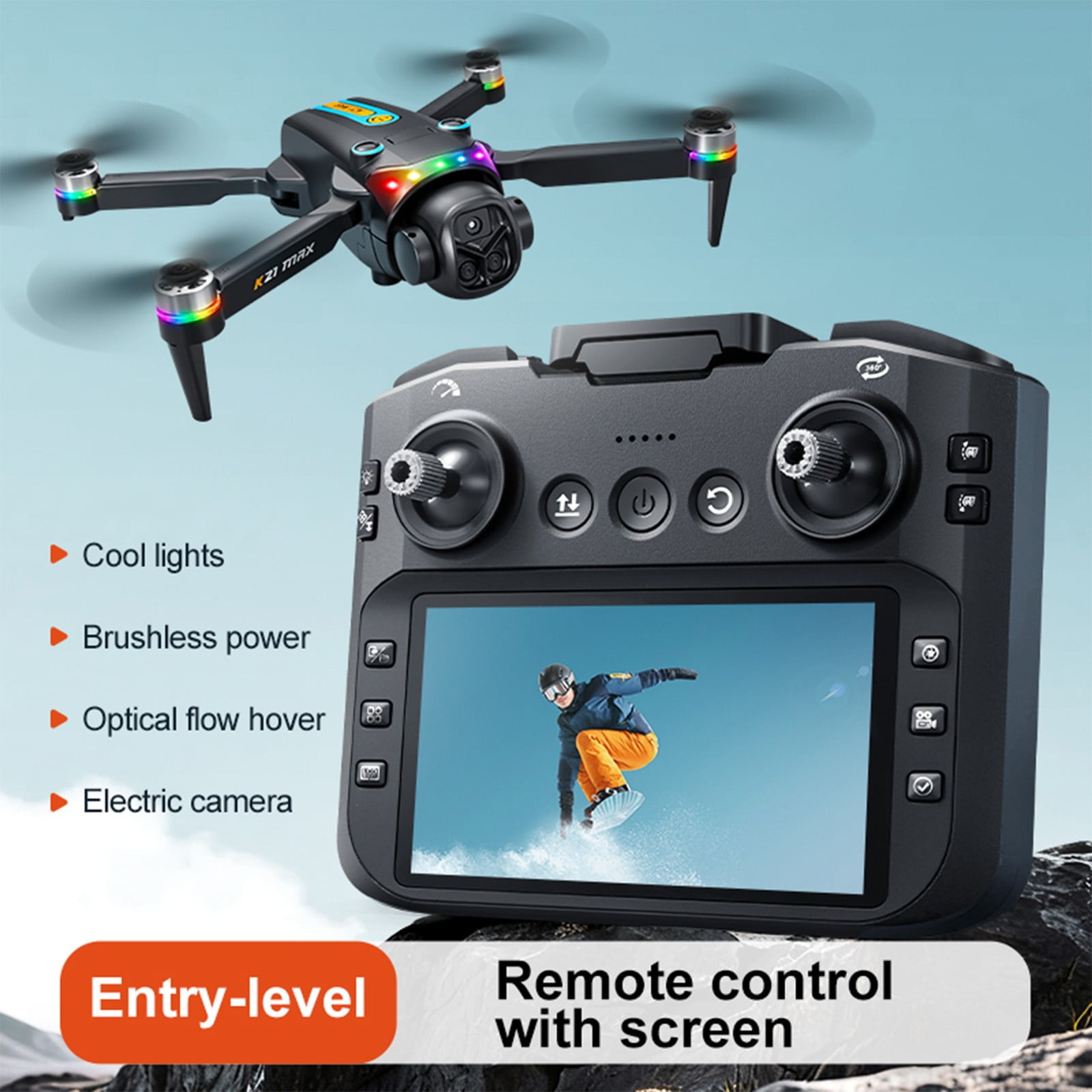 Drone with Screen Remote Control, Brushless Motor And Cool LED Lights Drones, One Click Takeoff And Landing, Folding Body