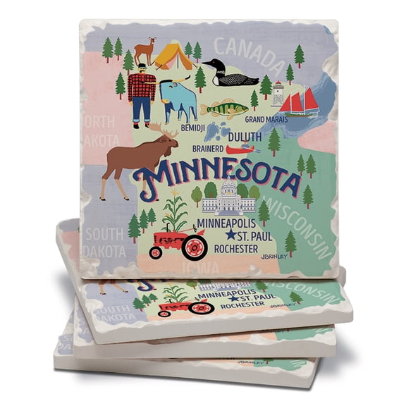 Thirstystone Minnesota Attractions Tumbled Tile Coaster 4-Pack