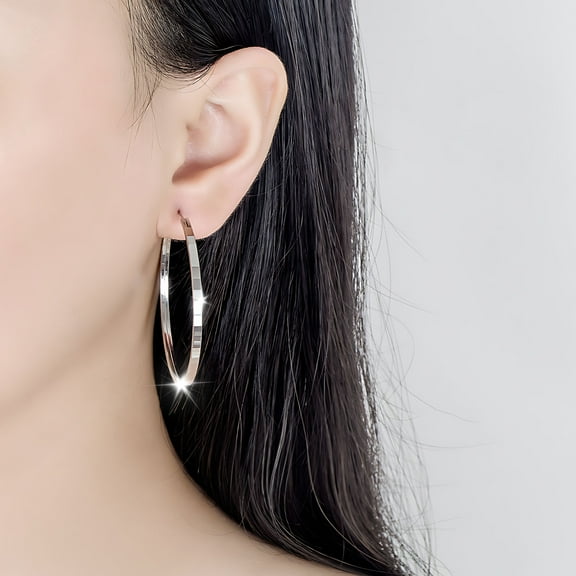 Qonioi 925 Silver Big Hoop Earrings, 30mm Lightweight Large Loop Earrings for Women, Fashion Hoops, Gift Ear Jewelry