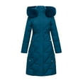 thumbnail image 6 of Lovskoo 2024 Womens Winter Coats Hooded Quilted Jacket Long Sleeve Faux Fur Hood Mid-Length Fall Over Knee Padded Coat Plus Size Thick Warm Coat Blue, 6 of 7
