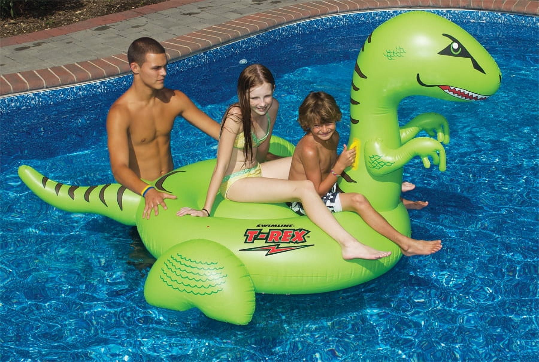 78" Inflatable Green and Black Giant T-Rex Ride-On Swimming Pool Float Toy
