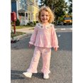 thumbnail image 5 of Cjfdfy Toddler Baby Girl Fall Outfits Casual Cherry Strawberry Plaid Button Down Doll Collar Long Sleeve Tops with Pants 2 Pcs Set Cute Red Pink Checkered Doll Collar Casual Set Fall Clothes, 5 of 9