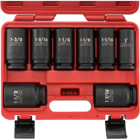 NEIKO 02461A 3/4 Inch Drive Impact Socket Set, SAE 1” to 1-1/2”, 8 PC, Deep/Jumbo Sockets, Chrome Vanadium Cr-V