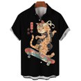 thumbnail image 3 of Camisas japonesas de gato bushido para hombres, ropa con estampado 3D, camisas hawaianas de playa, blusas de manga corta Y2K, ropa vintage, blusa con solapa, 3 of 5