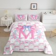 thumbnail image 2 of Castle Fairy Letter Monogrammed M Full Size Comforter Sets 3-Piece for Boys Girls,Kawaii Floral Bow Bedding Comforter Set,Dreamy Princess Lightweight Bedding Sets,Breathable Home Decor,Reversible, 2 of 8