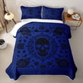 thumbnail image 2 of Homewish Bohemian Skull Skeleton Quilt King,Goth Damask Rose King Coverlet Set,Navy,3 Pieces, 2 of 7