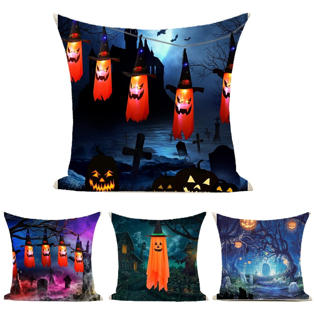 MLSUN 16x16 inch Halloween Pillow Cover Set of 4, Ghost Throw