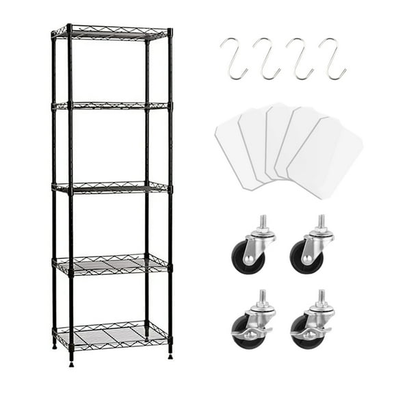 Untyo 5-Tier Wire Shelving Unit, Narrow Kitchen Metal Shelving for Kitchen Storage, Metal Shelf Organizer Adjustable Storage Shelves