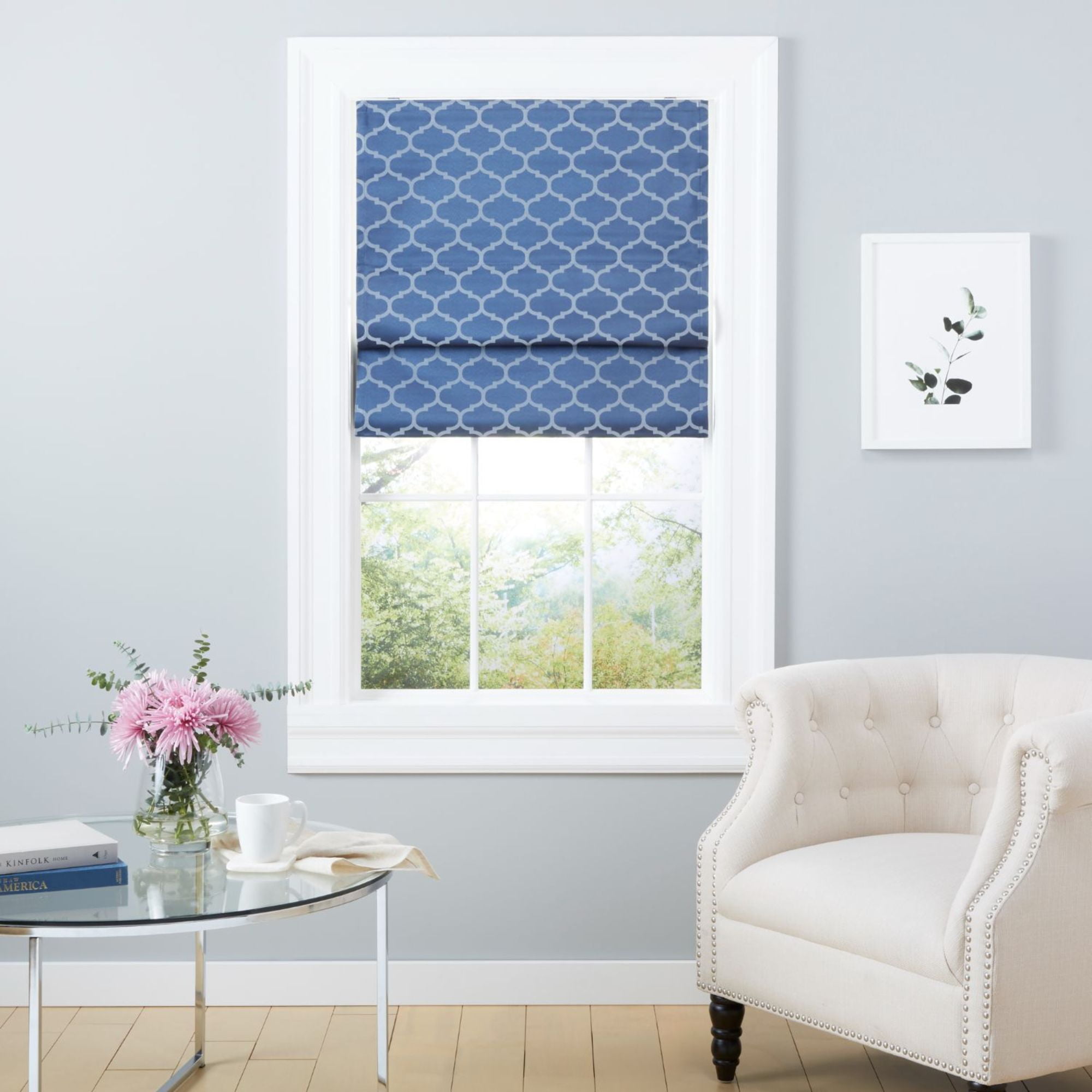 Exclusive Home Montague Trellis Total Blackout Roman Shade, 31"x64", Indigo