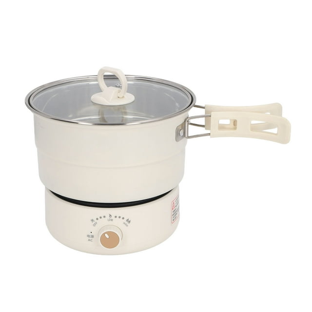 Multifunctional Electric Cooker, 500W 1.6L Mini Ramen Cooker Electric Hot Pot with Foldable Handle, Portable Cooking Pot Electric Pot for Noodles Steak Cooker Eggs StirFrying