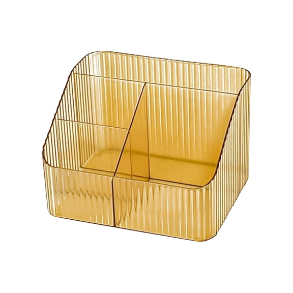 Clear Plastic Organizer Bins, Transparent Ribbed Storage Boxes for Office Desk, Makeup, Cosmetics, Jewelry Yellow
