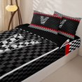 thumbnail image 3 of Homewish Racing Flag Zipper Full Size Comforter Sets with Fitted Sheet and 2 Pillowcases for Kids Boys, Monogrammed V Zipper Bedding Set,4pcs, Black Reversible, 3 of 6