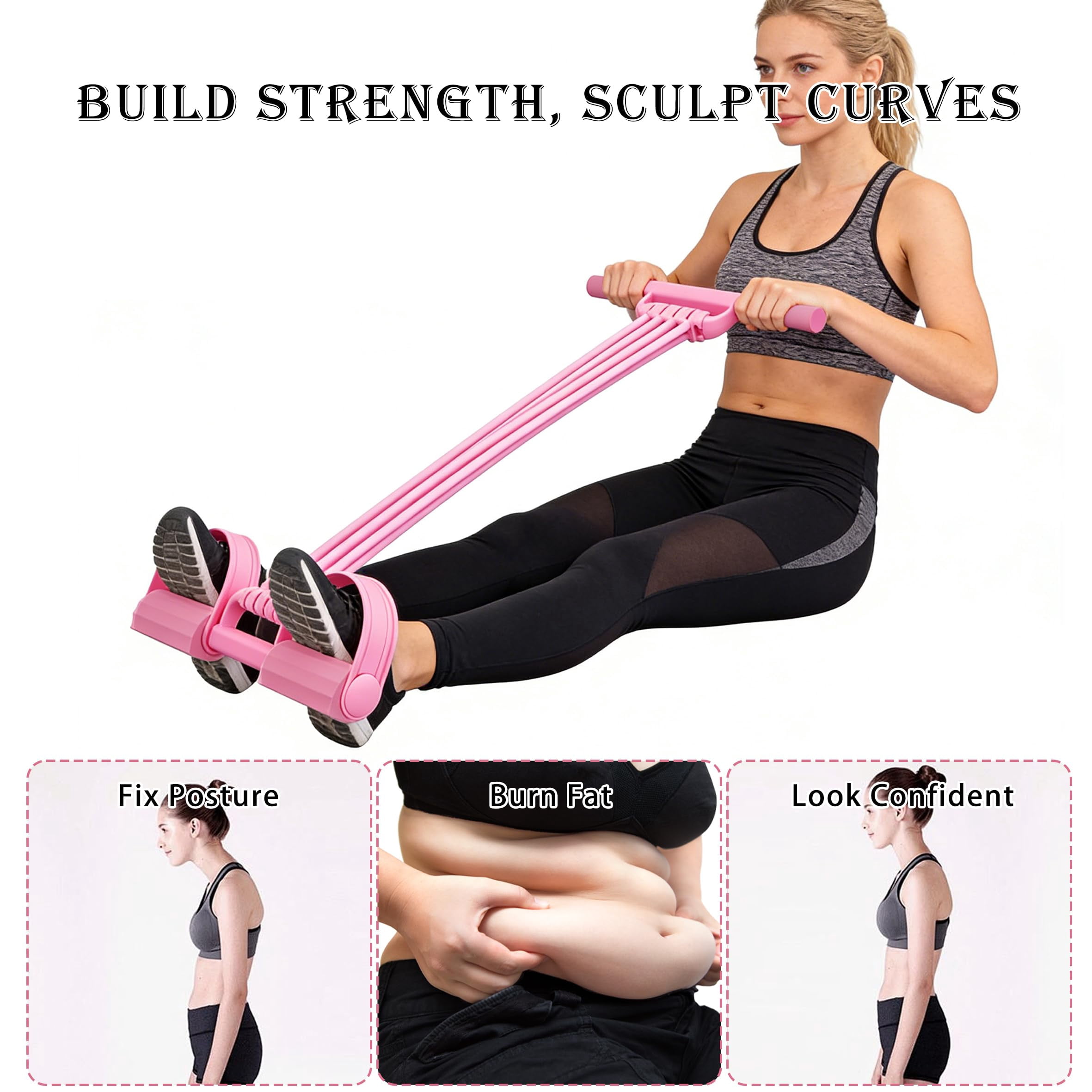 Pedal Resistance Bands with Handles, Multi-Function Tension Rope Band & Pedal Puller Resistance Band for Abdomen/Waist/Arm/Leg Stretching Slimming Training