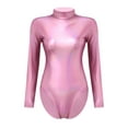 thumbnail image 6 of MSemis Women Metallic Liquid Ballet Leotard Gymnastics Bodysuit Long Sleeve Mock Neck Unitard Tops Pink M, 6 of 6