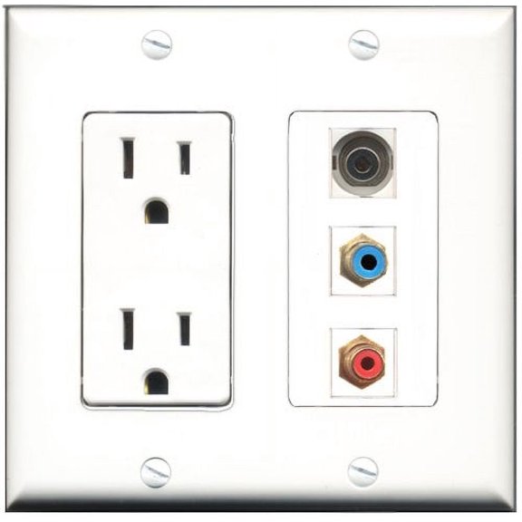 RiteAV - 15 Amp Power Outlet 1 Port RCA Red 1 Port RCA Blue 1 Port 3.5mm Decorative Wall Plate