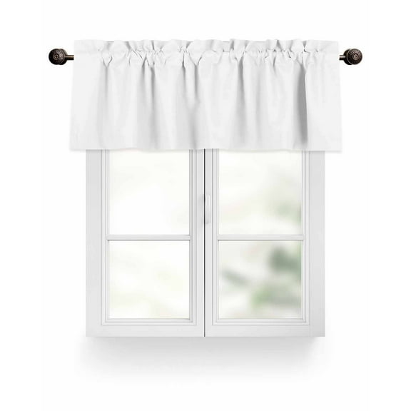 Pure White Valances for Windows Solid Color Valance Rod Pocket Light Filtering Short Window Treatments Curtains for Kitchen Bathroom Living Room Bedroom, 1 Panel, 42 x 18 Inch