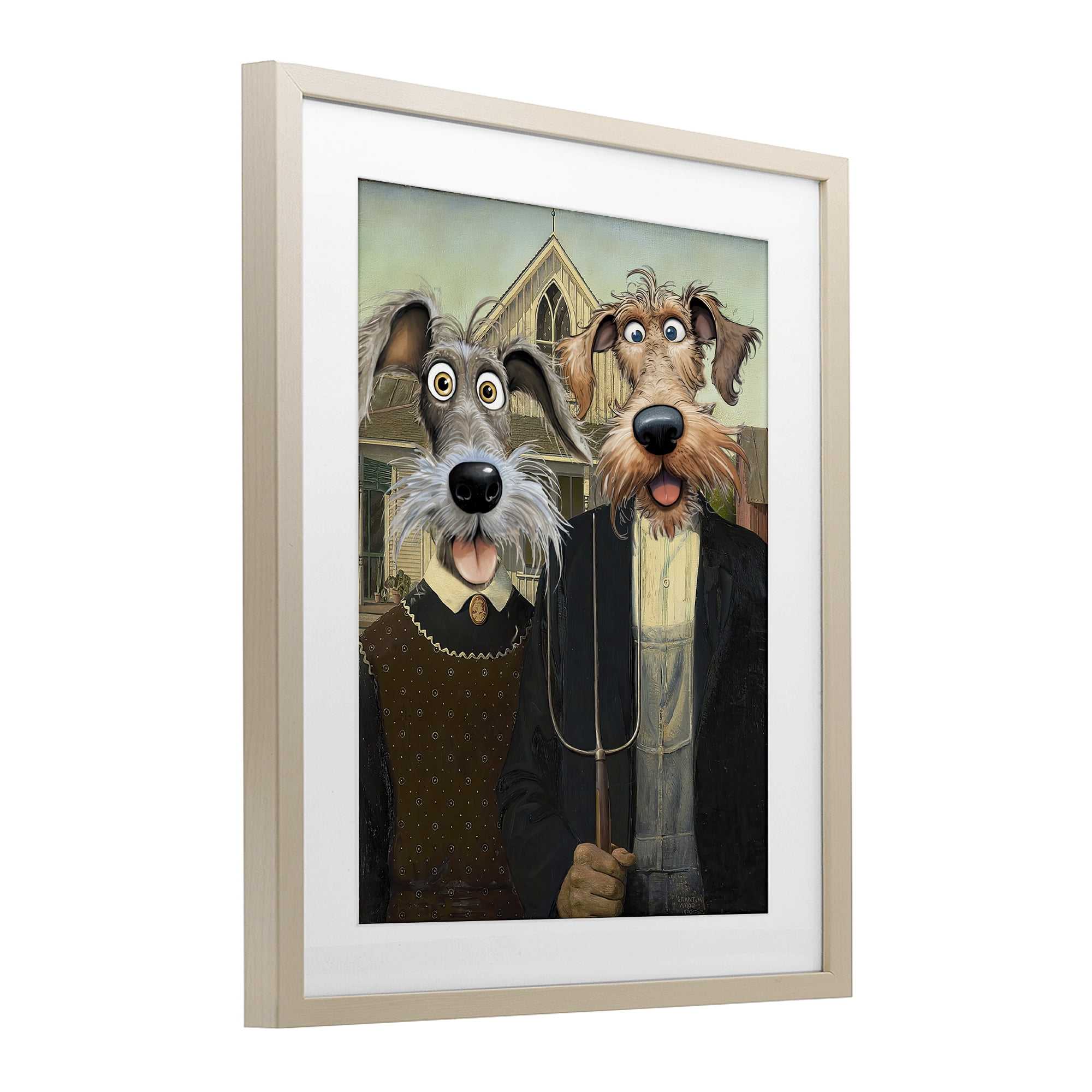 Stupell Industries American Gothic Pups Birch Framed Print Under Glass, design by Tina LeCour