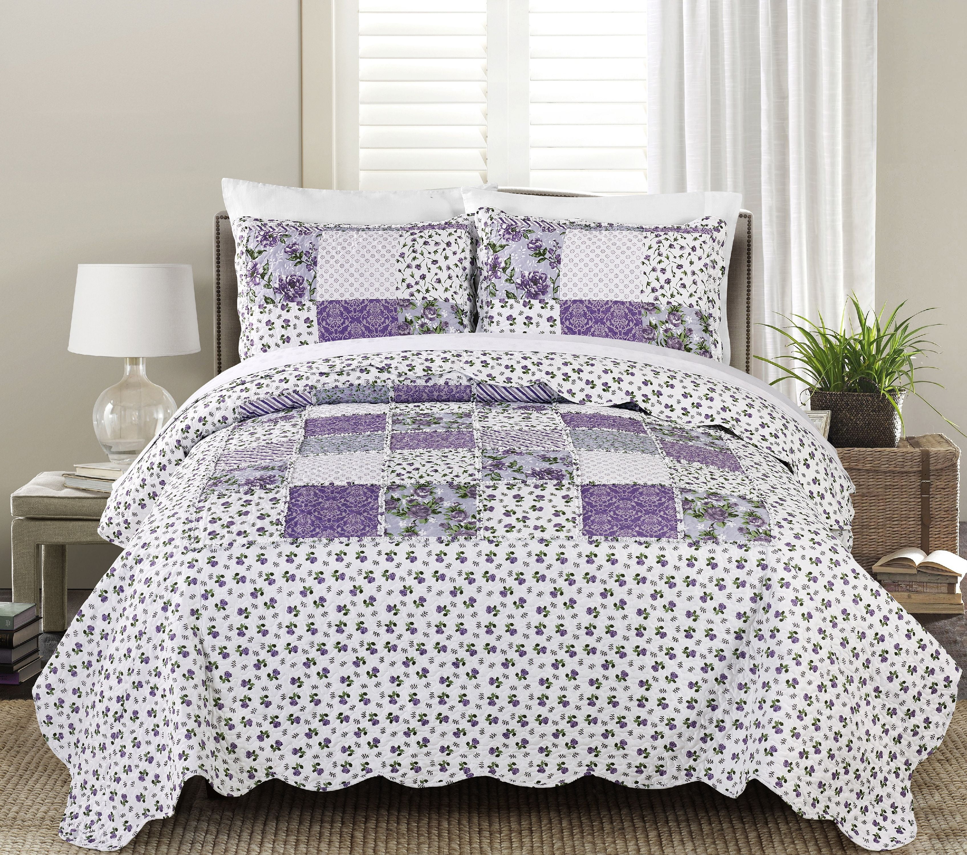 MHF Home Lavender Reversible Quilt Set Size Full/Queen
