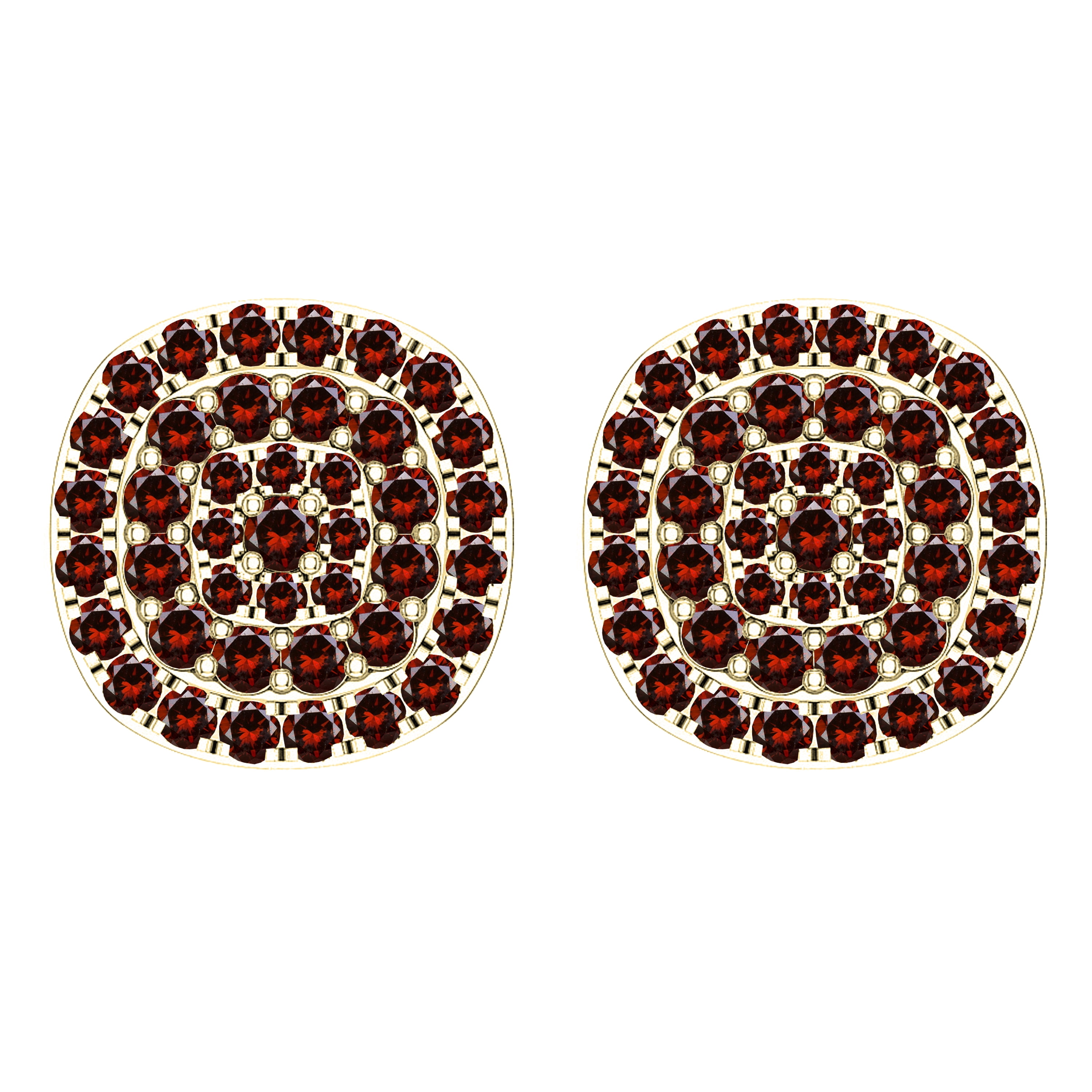 Dazzlingrock Collection Round Red Diamond Triple Halo Cluster Screwback Stud Earrings for Women (0.95 ctw, Color Red, Clarity I2-I3) in 18K Yellow Gold