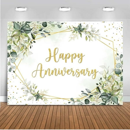 Image of Greenery Happy Anniversary Backdrop 7x5ft Cheers to Wedding Anniversary Bridal Party Decorations Photo