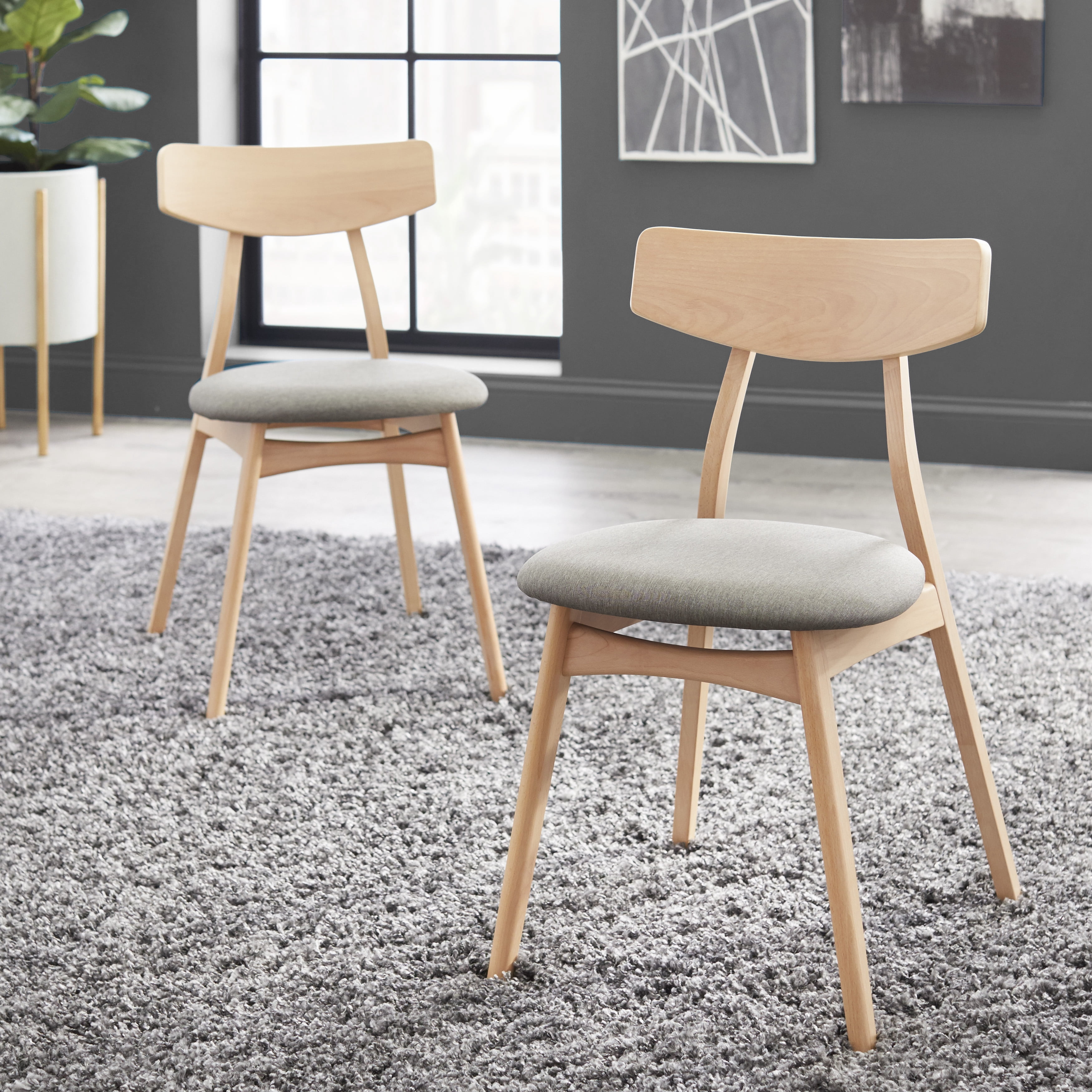 TMS Cadiz Indoor Dining Chair, Set of 2, Natural/Gray
