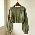thumbnail image 4 of Womens Cable Knit Cropped Sweaters Oversized Fall Long Sleeve Pullover, S, 4 of 5