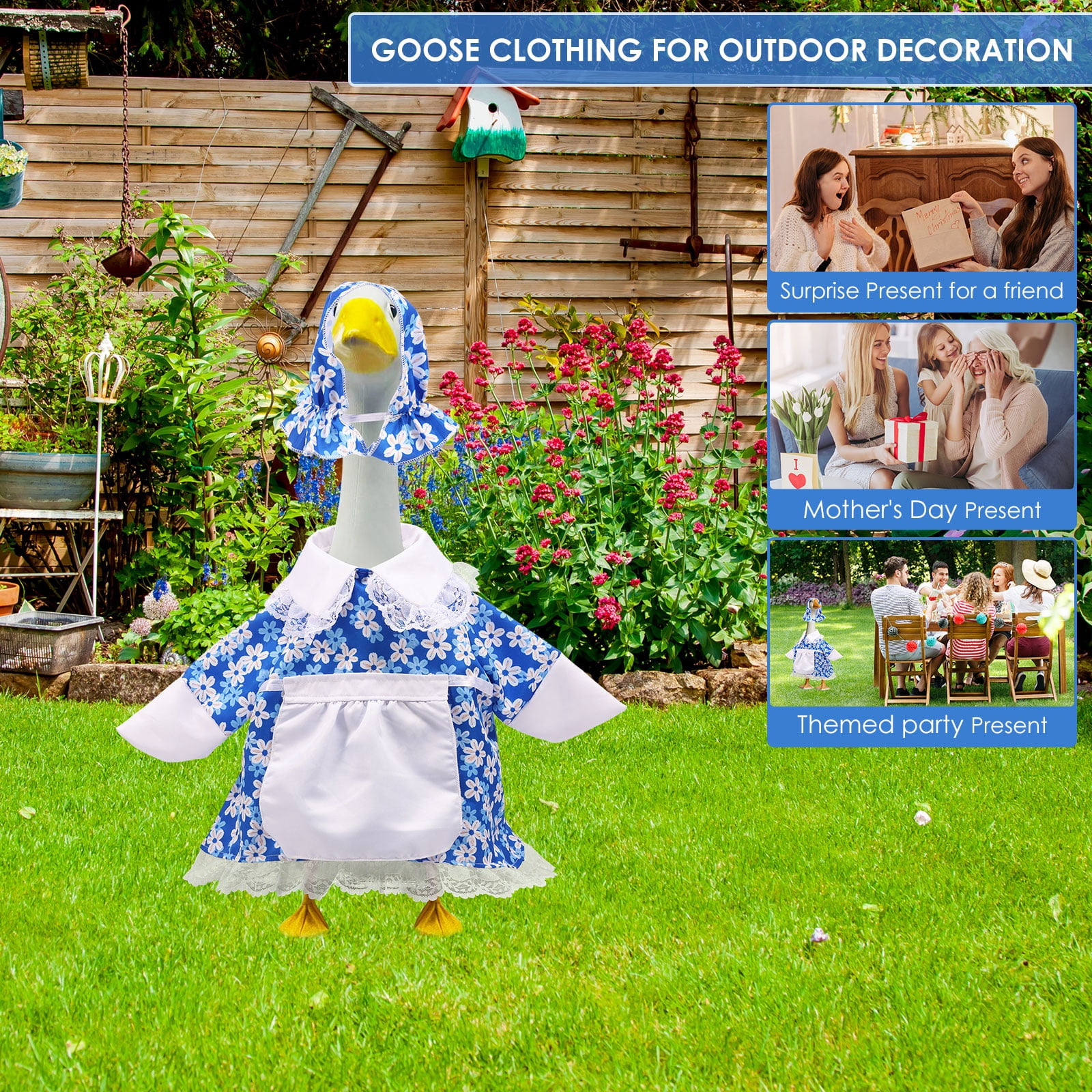 Qenwkxz Porch Goose Outfit for 23''h Cement Statue Goose Skirt Costume for Valentines Outdoor Yard Lawn Patio Decor (Blue)