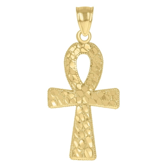10kt Real Yellow Gold Unisex Nugget Egyptian Ankh Cross Religious Charm Pendant