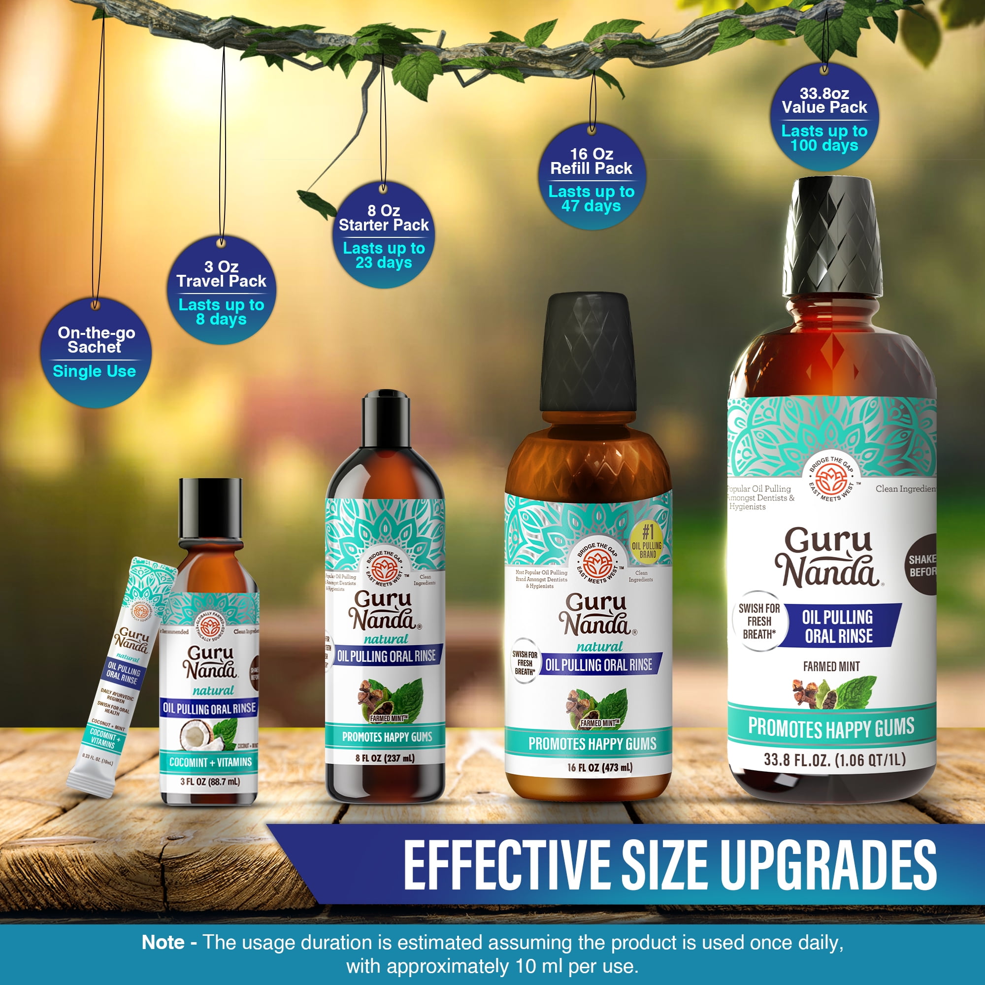 GuruNanda CocoMint Oil Pulling Natural Mouthwash with Essential Oils & Vitamins D3,E,K2 - 1L