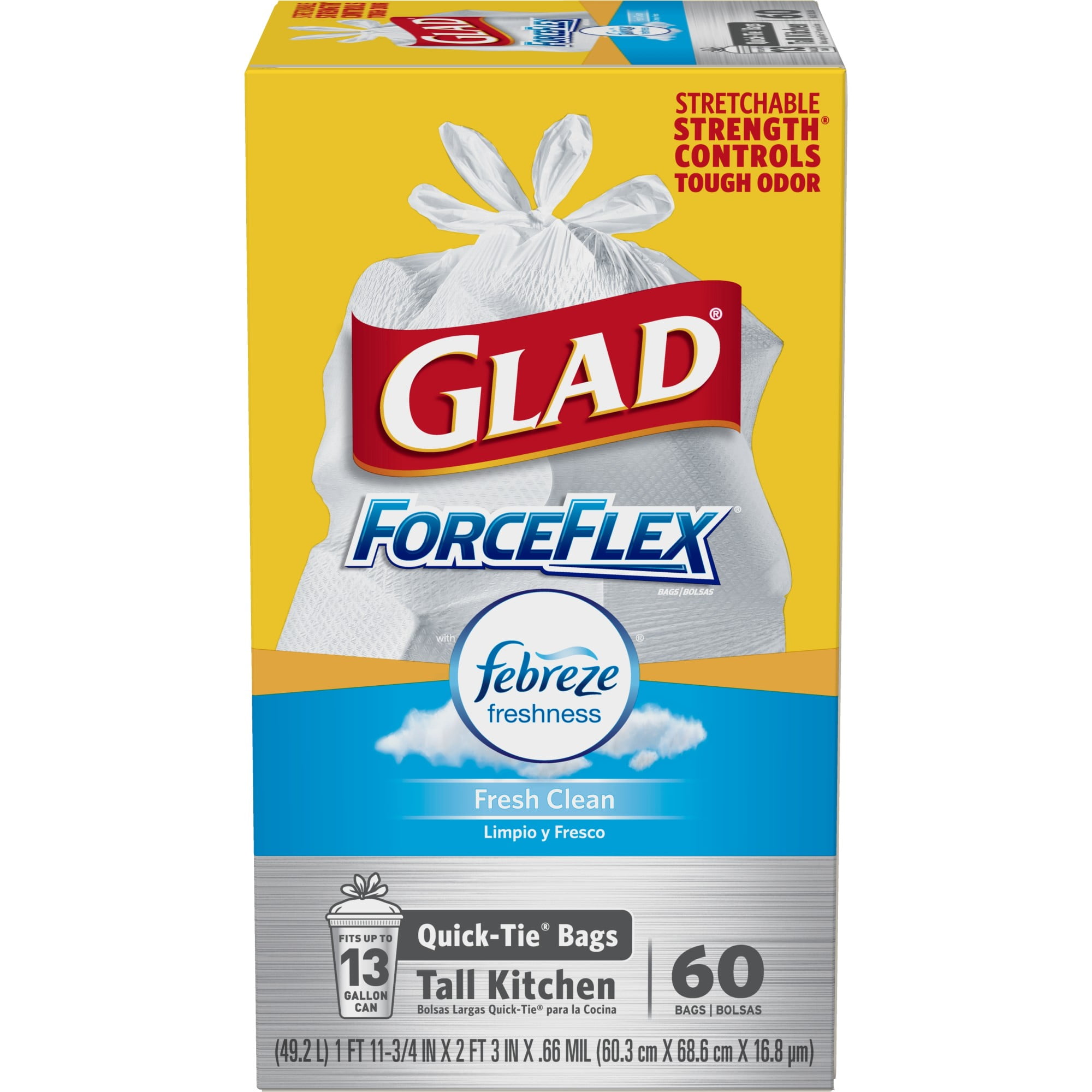 Glad Tall Kitchen QuickTie Trash Bags ForceFlex OdorShield 13 Gallon