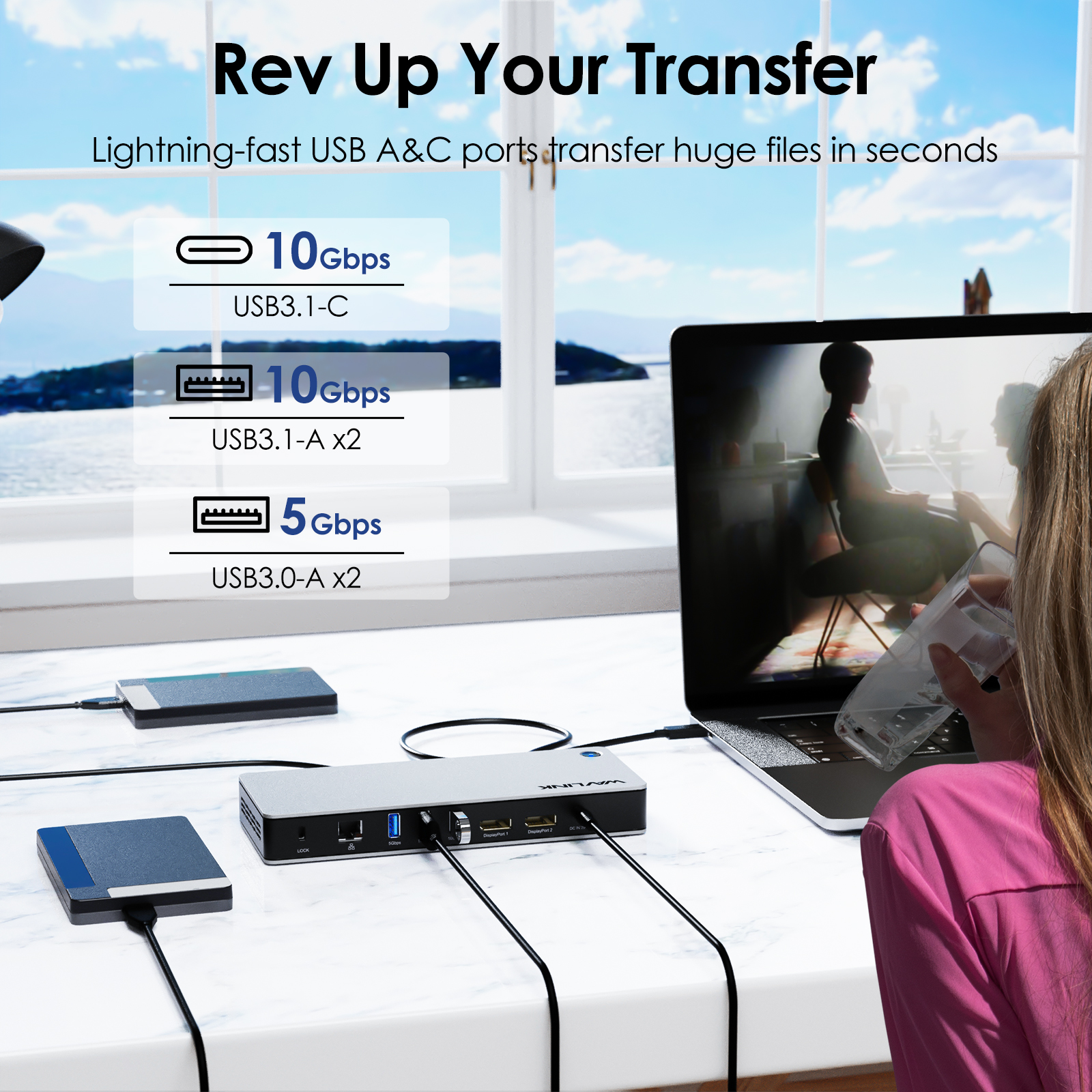 WAVLINK USB 4 Docking Station, 11-IN-1 Dual 4K Display USB-C Dock, 8K DP1, 4K DP2, 130W PD IN, 10Gbps USB3.1x3, 5Gbps USB3.0x2, Gigabit RJ45, Plug & Play on Windows/Mac OS, Work with TBT3/4 Laptops