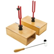 Eisco Labs Pair Of Resonant Tune-able Tuning Forks Mounted On Pine Box