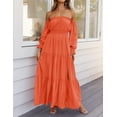 thumbnail image 4 of YOGAFOX Women's Boho Off Shoulder Long Sleeve Smocked Side Split Flowy A Line Maxi Dress S-XXL, 4 of 5