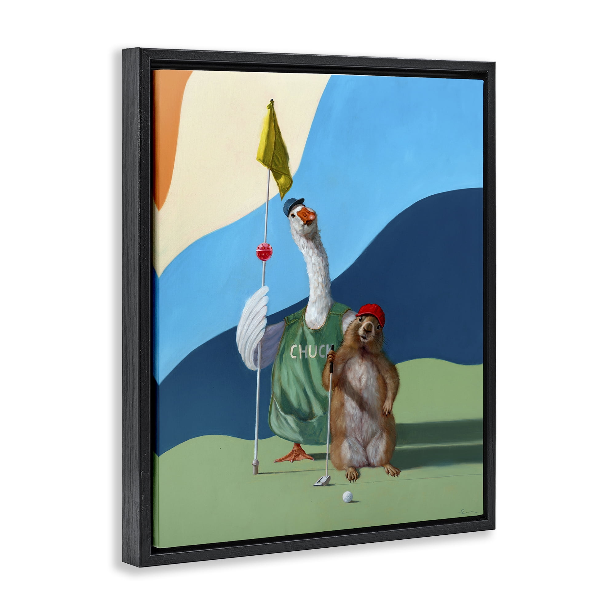 Stupell Industries Golfing Goose & Gopher Sports Painting Black Floater Framed Canvas Art Print Wall Art, 25 x 31