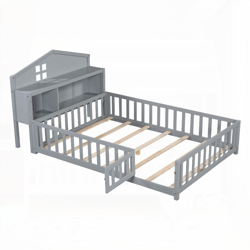 Solid Wood Floor Bed with Storage, Fun & Safe Design