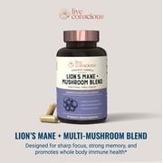 Live Conscious Lions Mane Mushroom Blend, Cordyceps Turkey Tail & Reishi Herbal Supplement, Cognitive & Gut Health, for Men and Women, 30 Servings