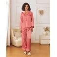 thumbnail image 3 of Ekouaer Womens Silk Satin Pajama Sets 2 Piece Sleepwear Pjs Set Long Sleeve Button Down Top and Pants Stripe Loungewear Red White Stripe XXL, 3 of 6