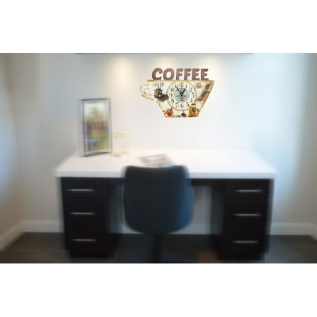 Apogee Word Clock (Clock with Coffee Cup Design with Coffee Word Cut out on the clock face. MDF Board. Product Size: 15.5 x 10 x 2. uniquely design clock shaped like a coffee)