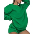 thumbnail image 2 of Arvbitana 2Pcs Women Juniors Sweatsuit Solid Color Long Sleeve Loose Sweatshirt + Elastic Waist Wide Leg Shorts Loungewear Sets Fall Fitness Outfits, 2 of 6