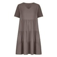thumbnail image 5 of Meichang Summer Dresses for Women 2025 V Neck Short Sleeve Cotton Linen Dress Ruffle Tiered Midi Dresses A-Line Loose Fit Flowy Beach Dress, 5 of 8