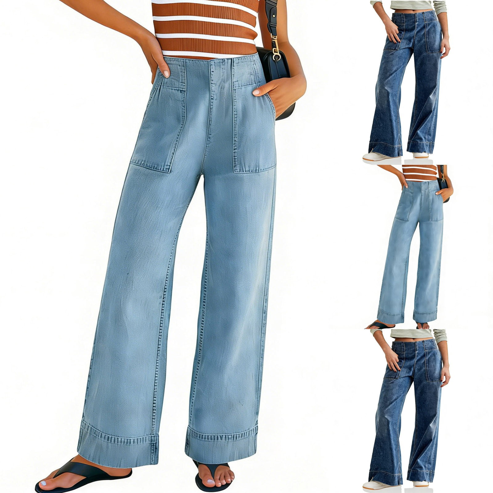 Women's High Waisted Jeans, Versatile Straight Leg Stretchy Streetwear Business Casual Denim Pants with Pockets