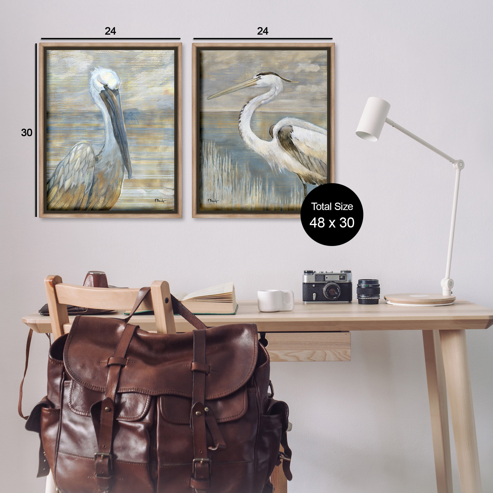 Stupell Industries Sea Birds Abstract Beach Animals & Insects Painting Brown Floater Framed Canvas Art Print Wall Art, 25 x 31, Set of 2