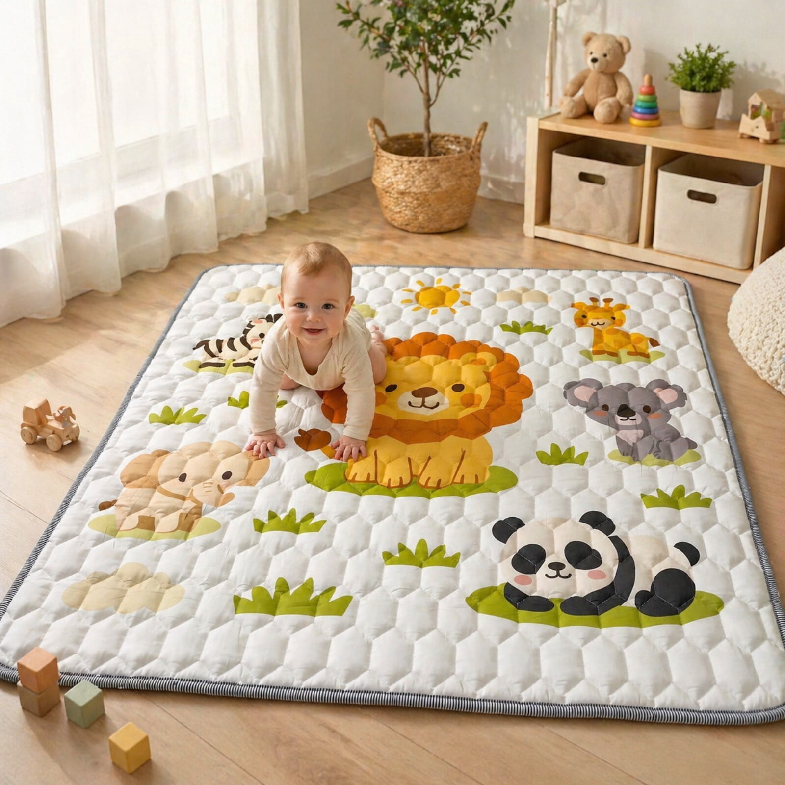 Easy4Home Extra Large Baby Play Mat for Infants & Toddlers, 71"x59" Thick Cushioned Crawling Mat, Foldable Non-Slip Floor Playmat